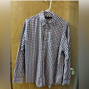 Men’s Tommy Hilfiger Red White and Blue Plaid Shirt Long Sleeve Size Large EUC